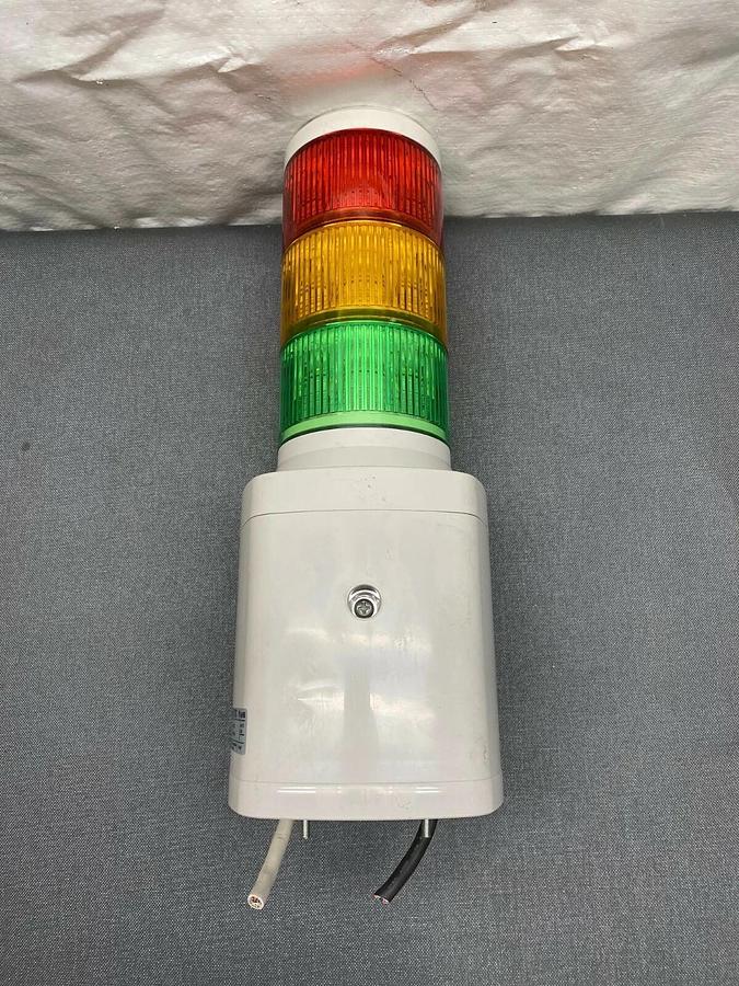 Used Patlite LKEH-FV Signal Tower w/ Horn and Red,Yellow, Green Light Stack