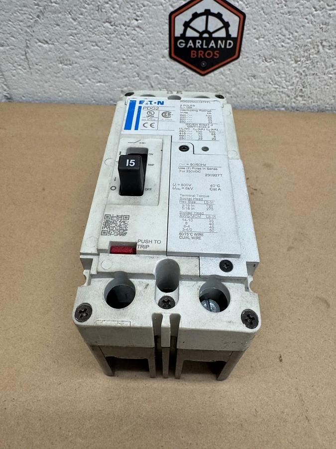Used Eaton PDG22M0015TFFL 2 Pole 15A Circuit Breaker
