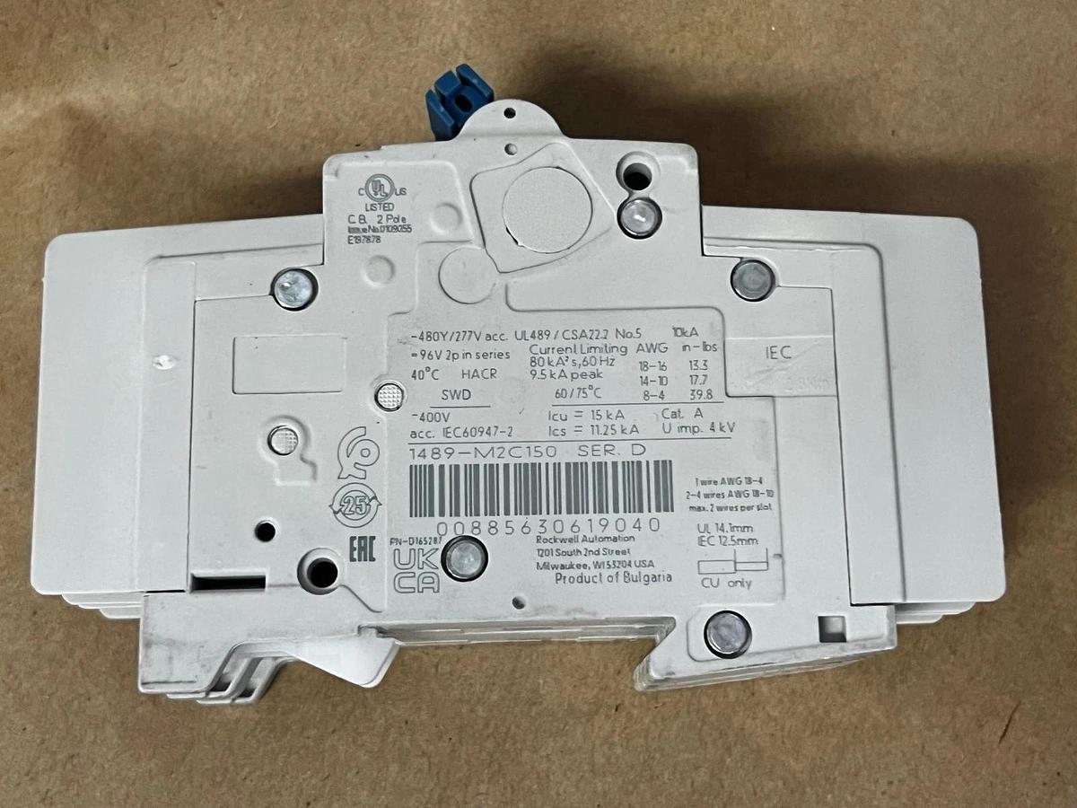 Used Allen Bradley 1489-M2C150 Ser D Circuit Breaker 15A 2 Pole
