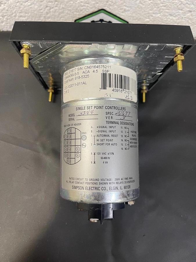 Used Simpson 21677 AC Ammeter, Single Set Point, 0-5 Amps