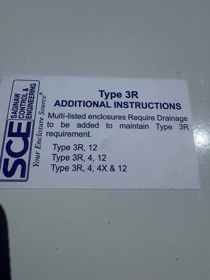 Used Saginaw Control & Engineering SCE-30XEL2510LP XEL LP Enclosure H:30”W:25.38”D:10