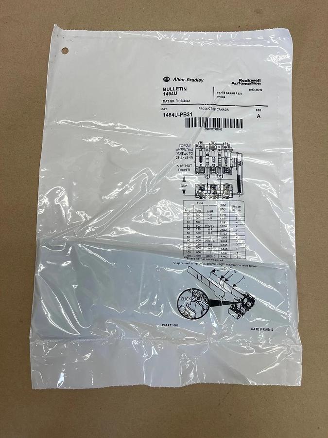 Used Allen Bradley 1494U-F60 Series A Fuse Block, 60A