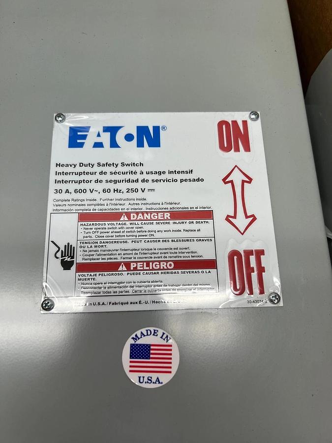 Used Eaton DH361FRK 30A Heavy Duty Safety Switch