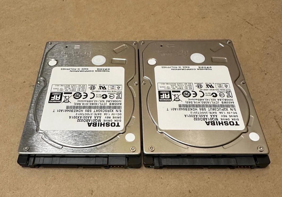 Used Toshiba MQ01ABD032 320GB SATA Hard Drive - Lot of 2