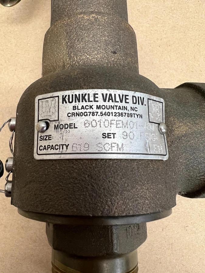 Used Kunkle Valve 6010FEM01-KM Relief Valve, 1”, 90 PSIG