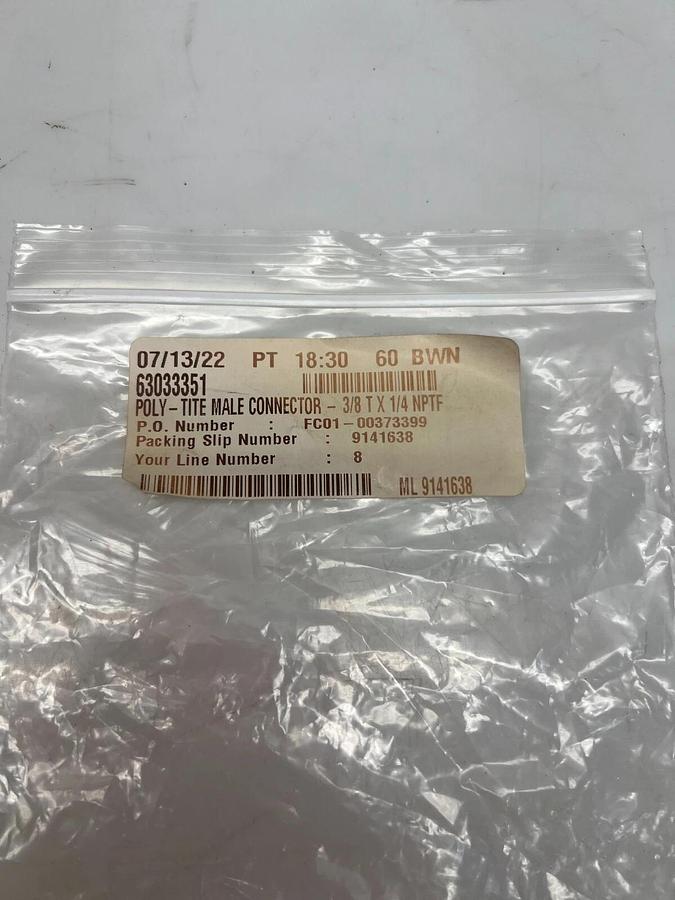 Used Parker 63033351 3/8T x 1/4NPTF Poly-Tite Male Connector (package of 9)