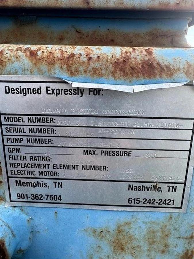 Used Hydraulic Power Unit 30 Gal Tank, 7-1/2Hp Motor, Parker D1VW1CNYCF 75