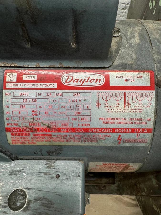 Used Dayton 6K483 Belt Drive Fan & Blower Motor, w/ 5” Blower Wheel