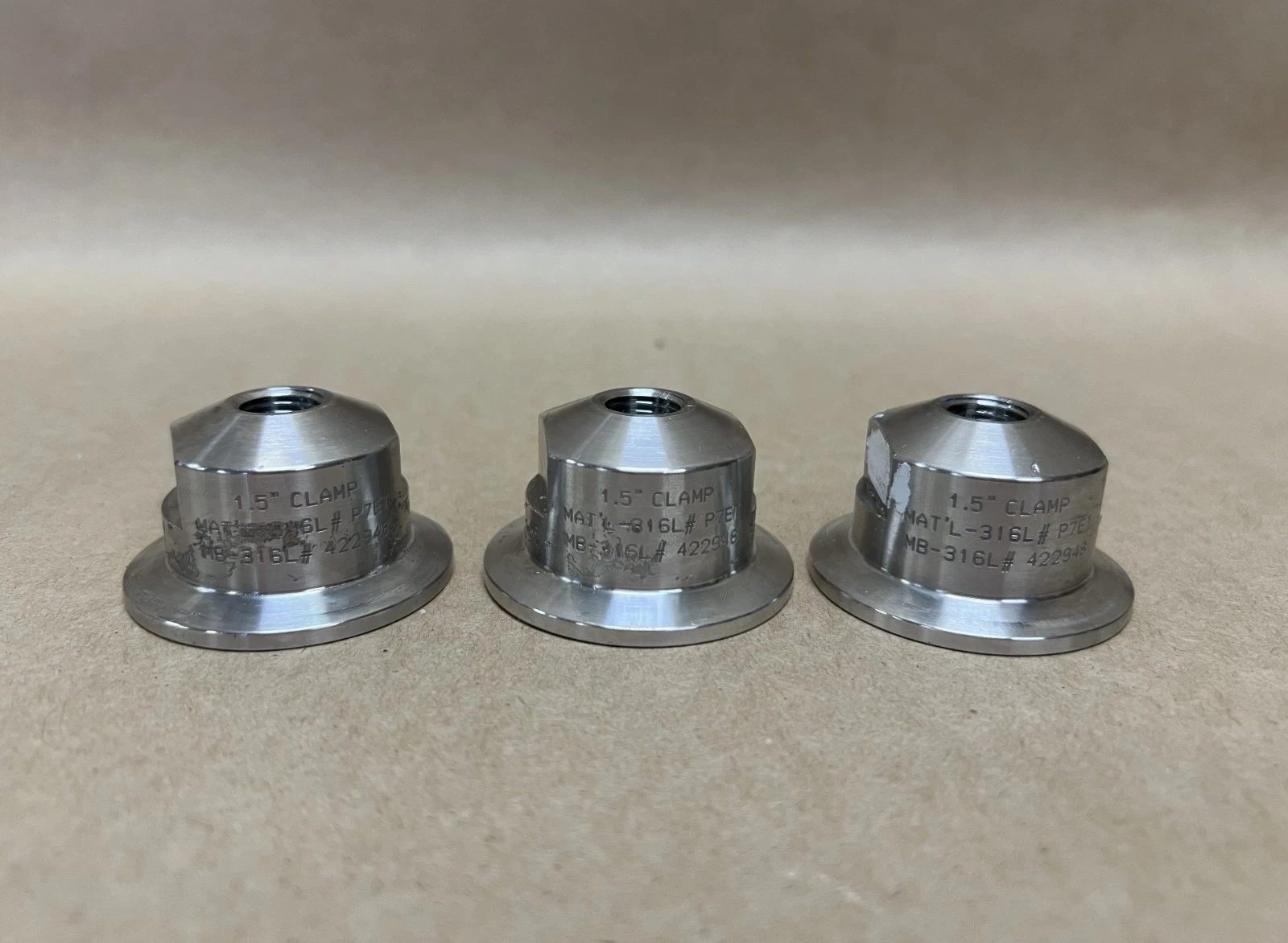 Used 1.5", 316L, Tri-Clamp Solid End Cap - Lot of 3