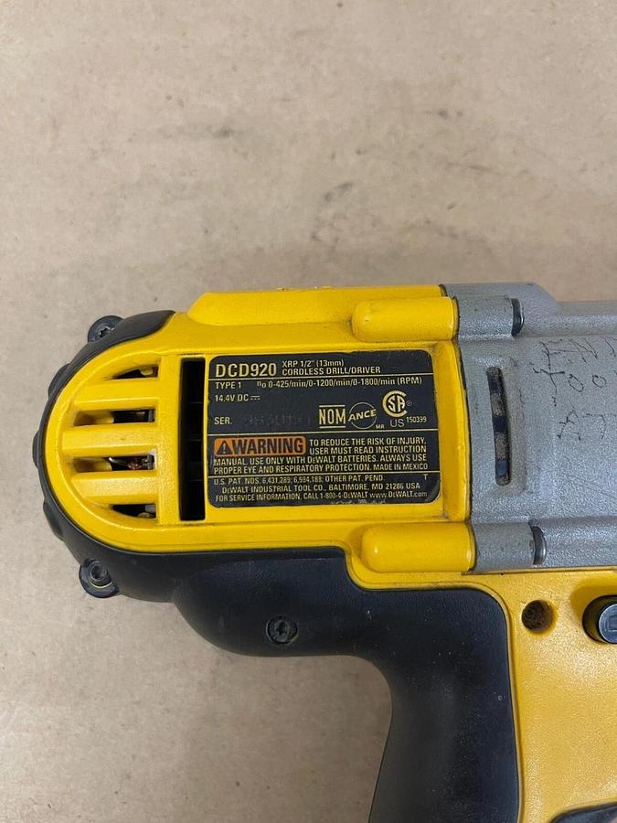 Used Dewalt DCD920 Cordless Drill/Driver, Type 1, XRP 1/2”, 14.4V DC, w/ Side Handle