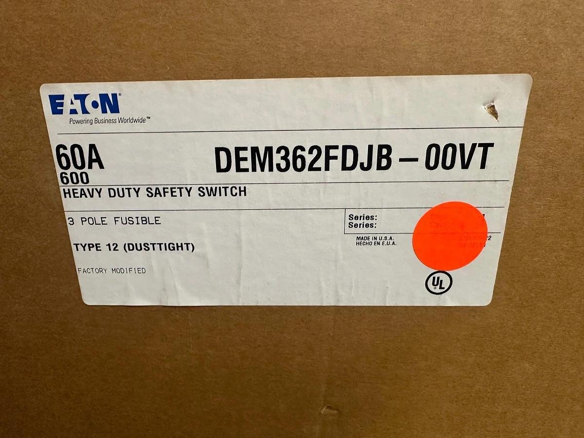 Used Eaton DEM362FDJB-00VT Heavy Duty Safety Switch, 60A, 600V, 60Hz *NEW!*