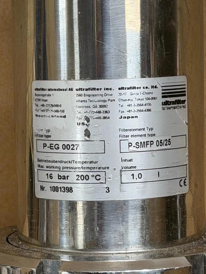 Used Ultrafilter P-EG 0027 Filter, 16 BAR
