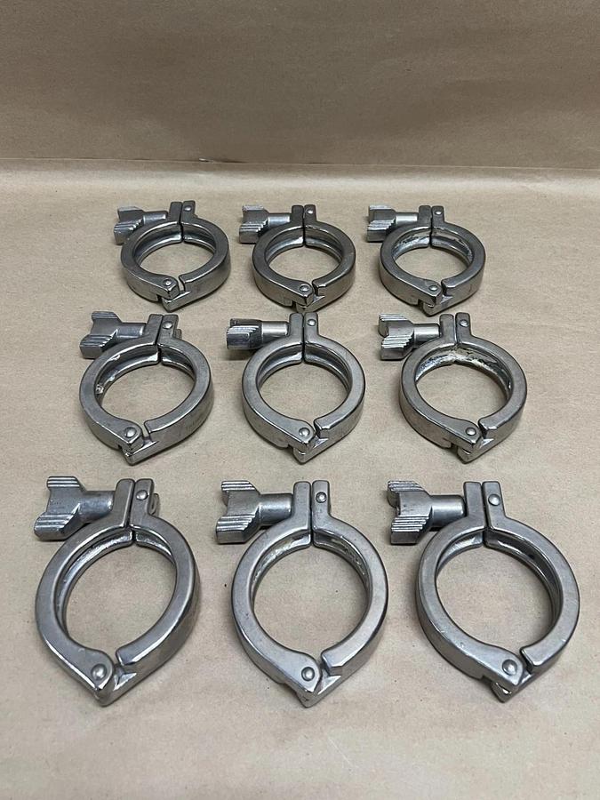 Used 2" Stainless Steel Single Hinge Sanitary Tri-Clamp Fitting - Lot of 9