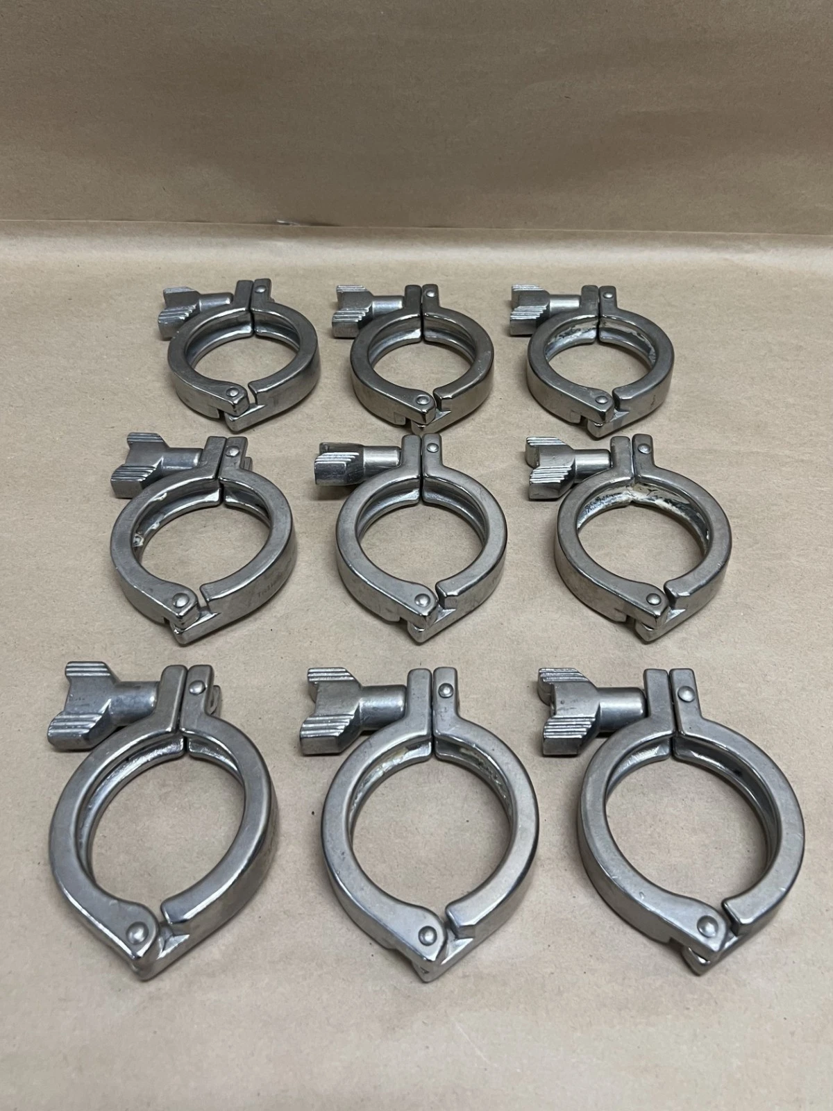 Used 2" Stainless Steel Single Hinge Sanitary Tri-Clamp Fitting - Lot of 9