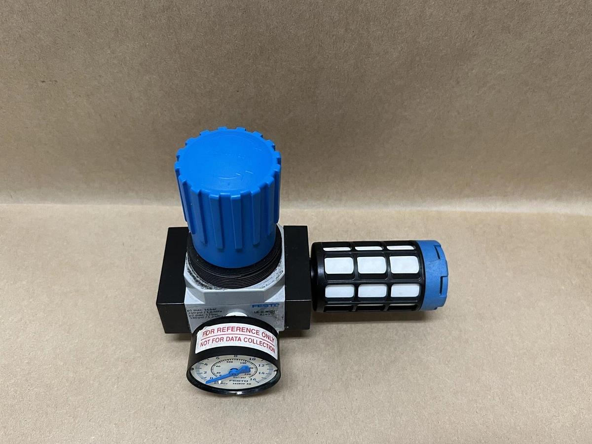 Used Festo LR-D-MIDI Pressure Regulator w/ Pressure Gauge 0-16 Bar