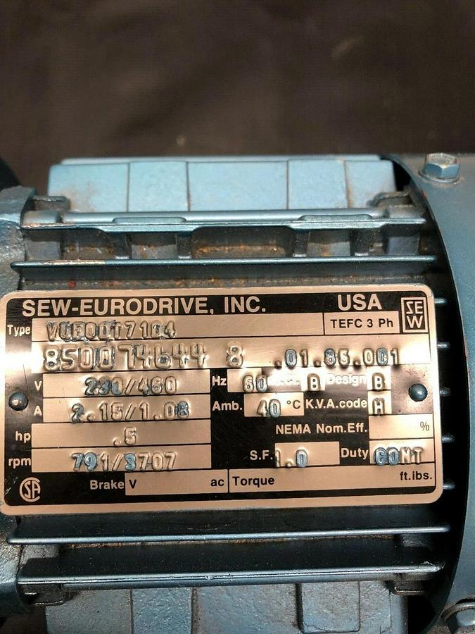 Sew Eurodrive Motor and Gearbox Combo 1/2 HP Motor, 14.09:1 Gearbox Ratio
