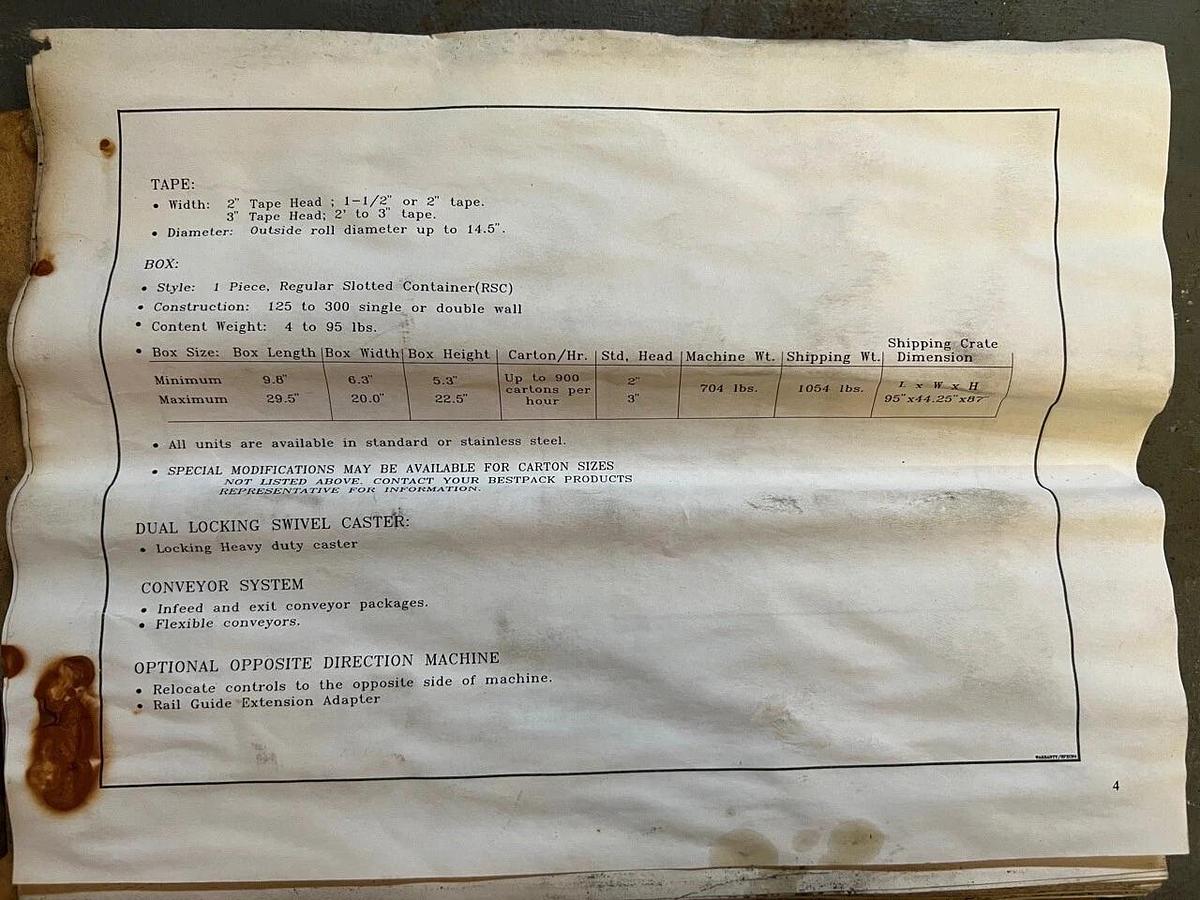 Used Bestpack 9 FRMS Sealer Case Taper w/ Index, Serial No. 98C049