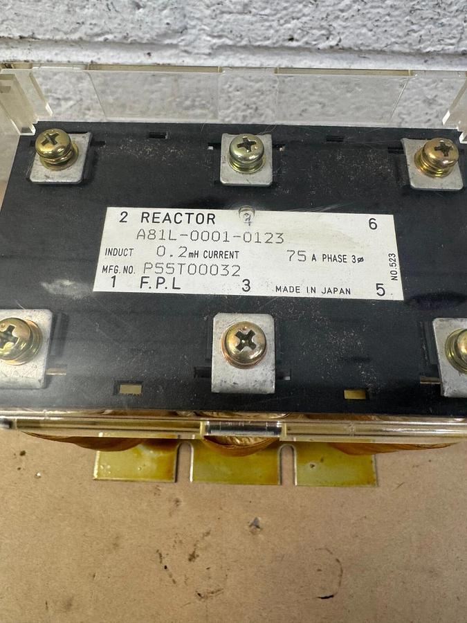 Used Fanuc A81L-0001-0123 Industrial Transformer, 75 A, 3 Phase, 0.2 mH Current