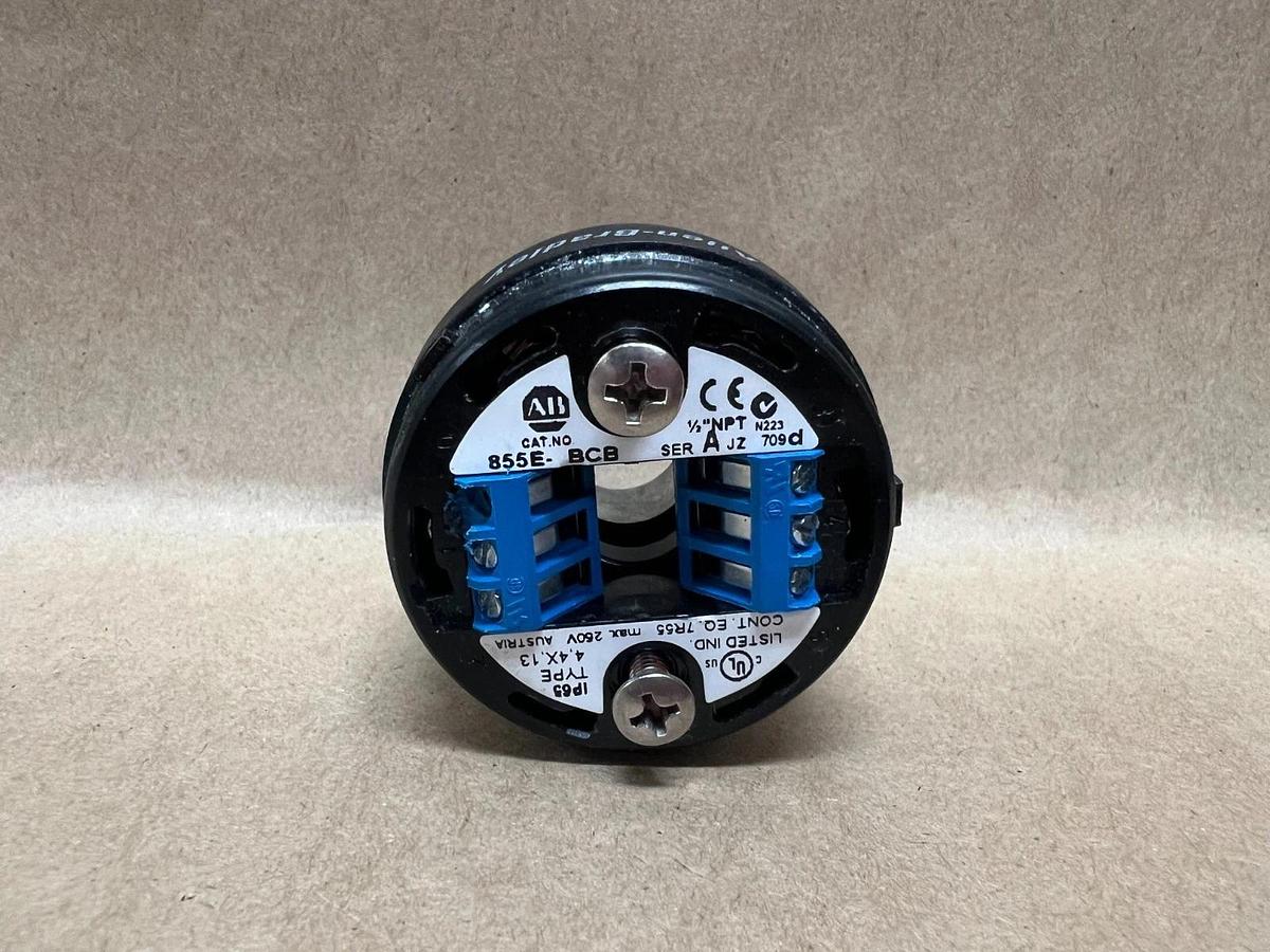 Used Allen Bradley 855E-24TL4 Red Stack Light w/ 855E-B24SA3 Alarm and 855E-BCB Base