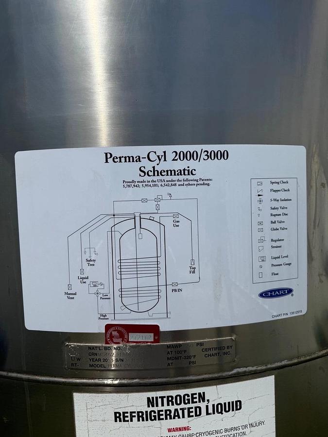 Used Perma-Cyl 2000L Nitrogen, Refrigerated Liquid Storage Tank