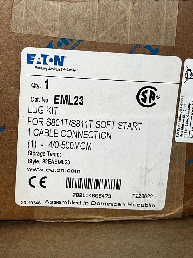 Used Eaton EML23 Lug Kit for S801T/S811T Soft Start 1 Cable Connection *FACTORY SEAL*