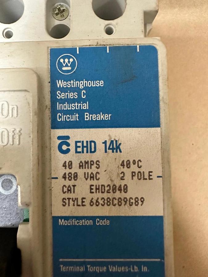 Used Westinghouse EHD 14K Series C 40A Circuit Breaker