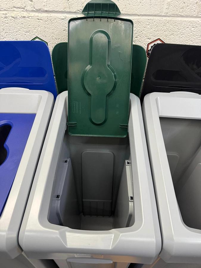 Rubbermaid 2007918 Recycling Station, 3-Stream Landfill/Mixed Recycling/Compost