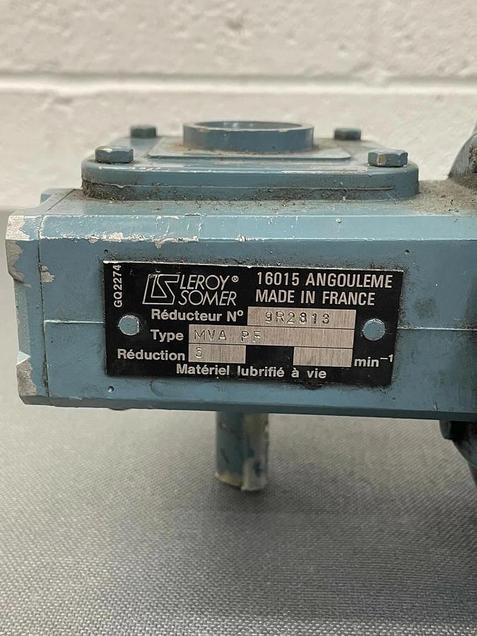 Used Leroy Somer IEC 34-1 3 Phase Motor 992813, Miniblock Reductor Type MVA-PF no cap