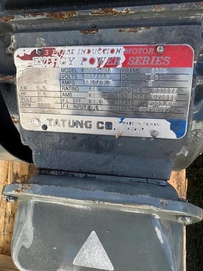 Used Tatung BBFC-HDA 7-1/2Hp Motor @ 3500RPM, 3 x 3 Chinese Pump
