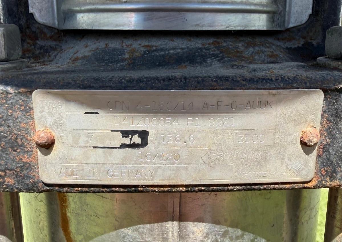 Used GRUNDFOS CRN4-160/14 A-F-G-AUUK Pump w/ 5.5KW Motor @ 3525 RPM