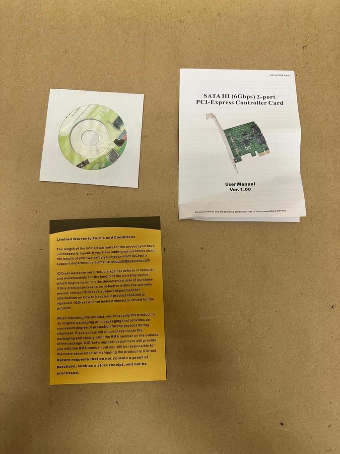 Used IOCREST SY-PEX40039 PCI-Express 2-Port SATA 3 Controller Card *NEW*