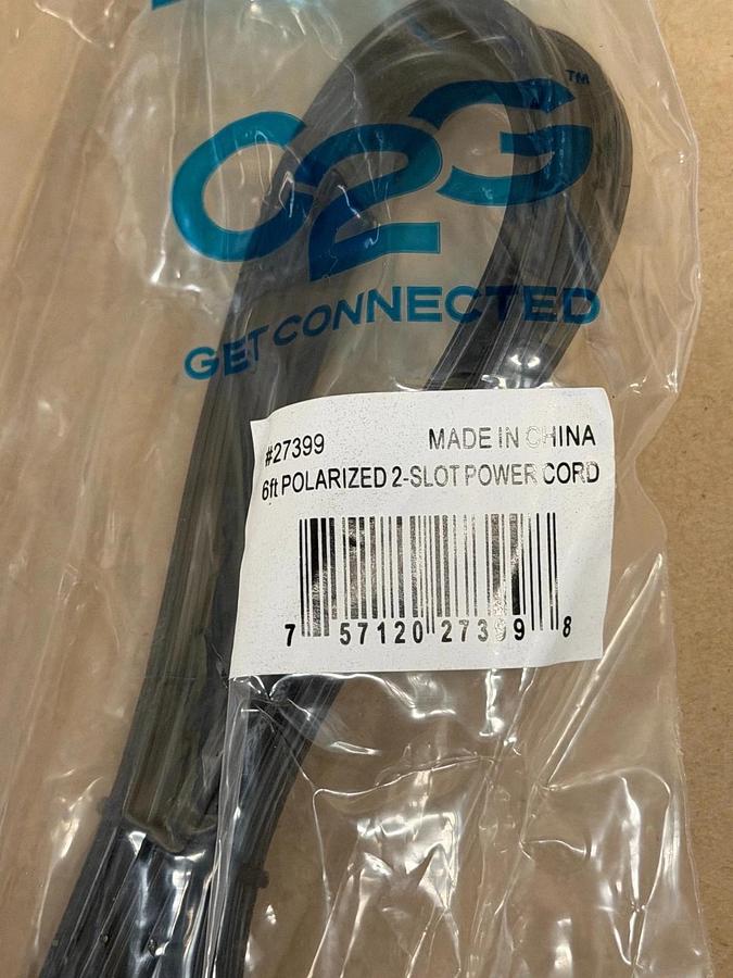 Used 6-ft Polarized 2-Slot AC Power Cord - Lot of 2