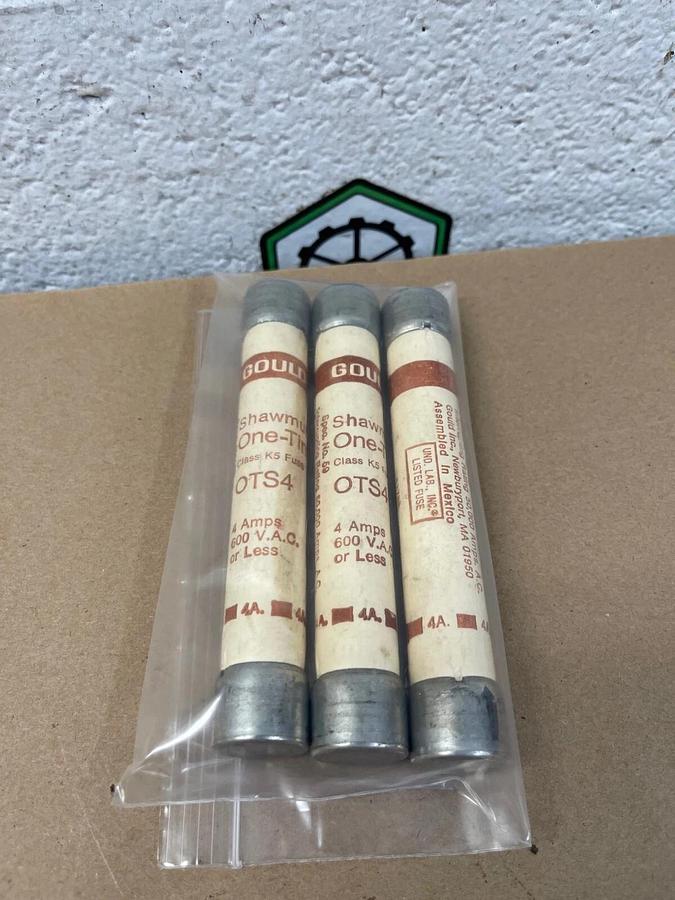 Used Gould Shawmut OTS4, 4A, Class K5 Fuse, One Time Fuse - Lot of 3