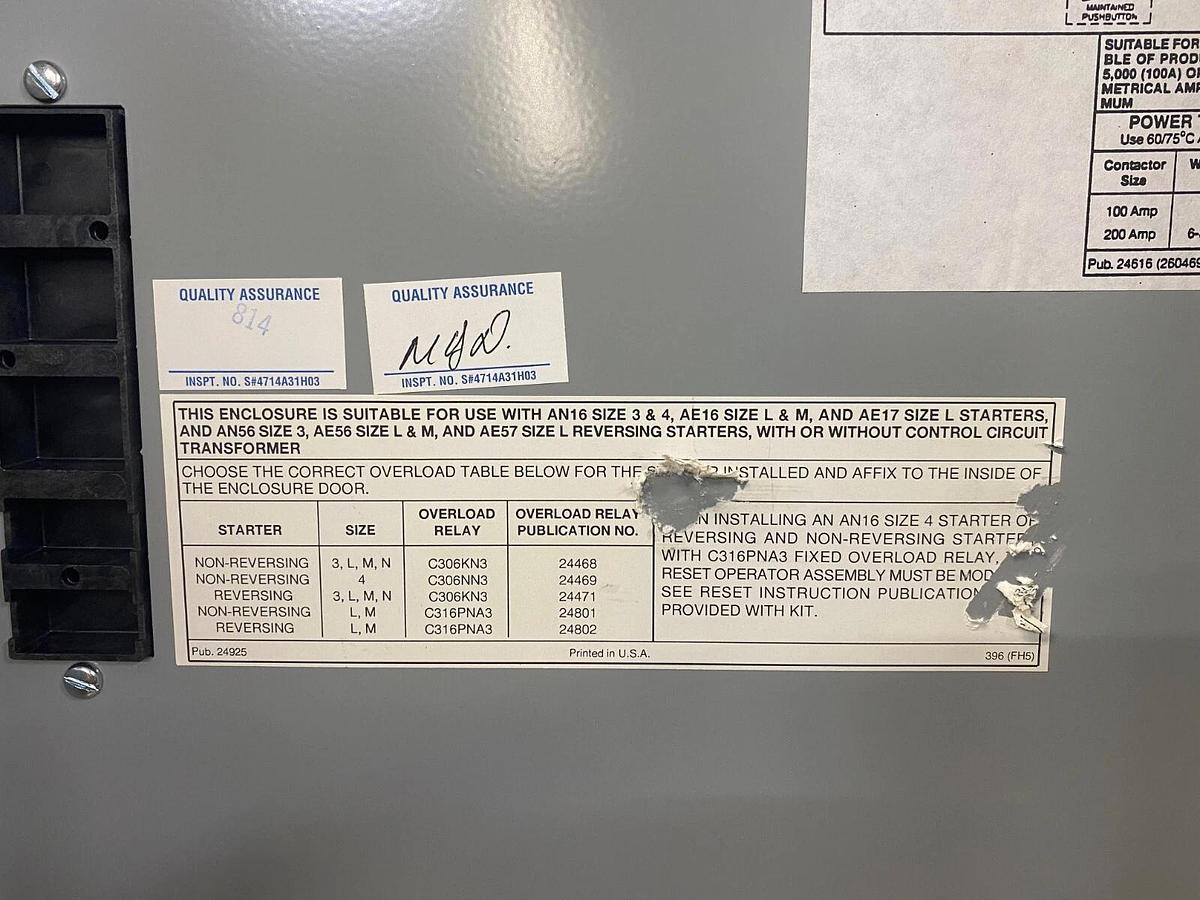 Used Eaton Cutler Hammer ECL04E1A2A Enclosure w Magnetically Latched Contactor 100A