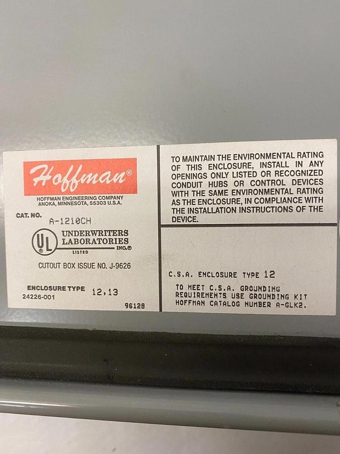 Used Hoffman A-1210CH Enclosure