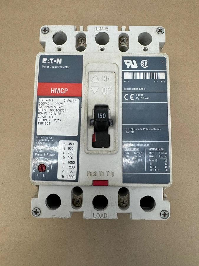 Used Eaton HMCP150T4C Motor Circuit Protector, 150 A, 3 Poles, 600 VAC, 250 VDC