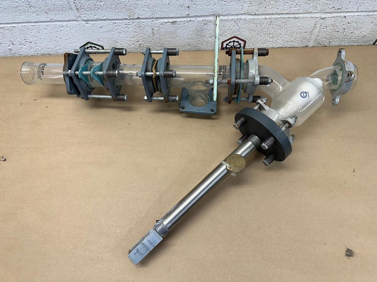 Used Pyrex/Bimba 1-1/2” Glass Diverter Valve w/ QVF548CORNING