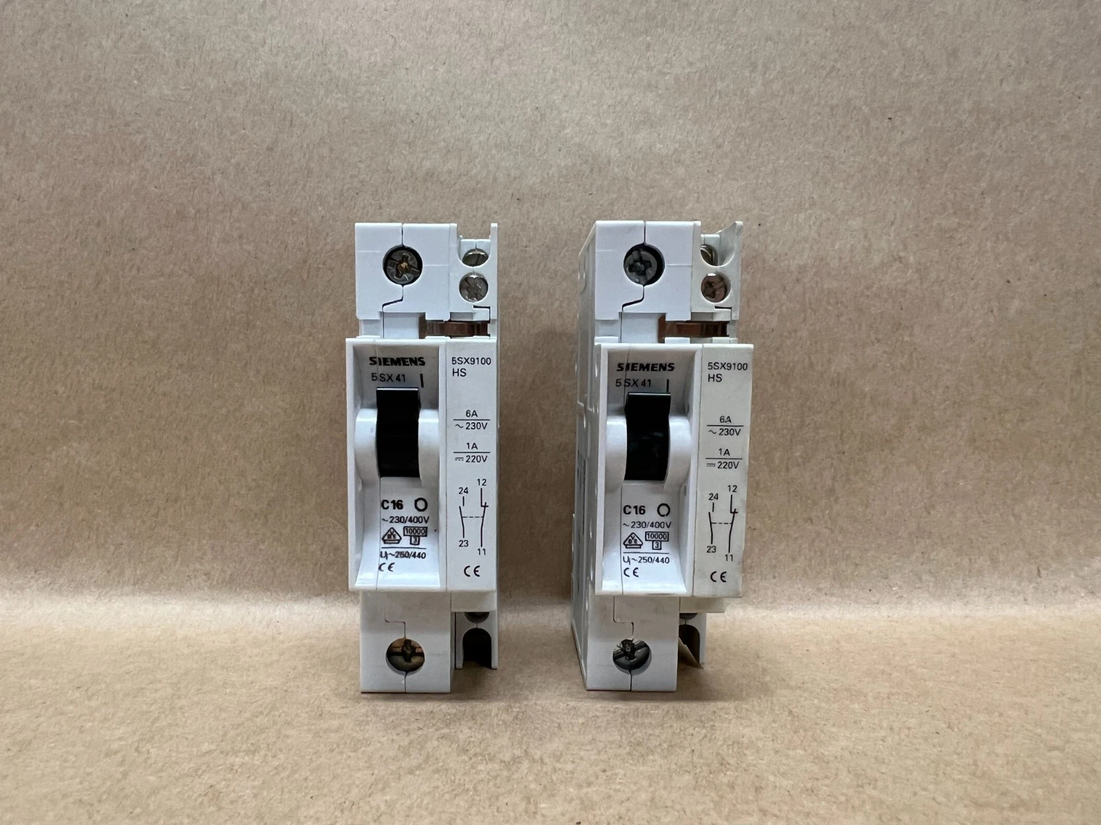 Used Siemens 5SX41 C16, 230/400V Circuit Breaker - Lot of 2