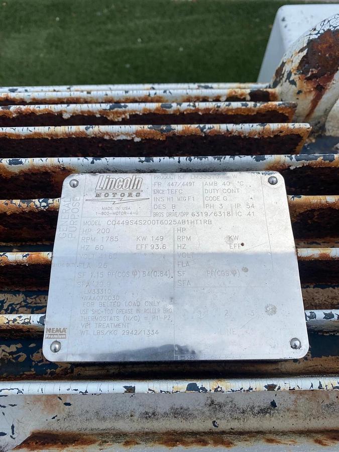 Used Lincoln Motors CC449S4S200T6025AB1HT1RB, 200 HP Motor, 1785 RPM