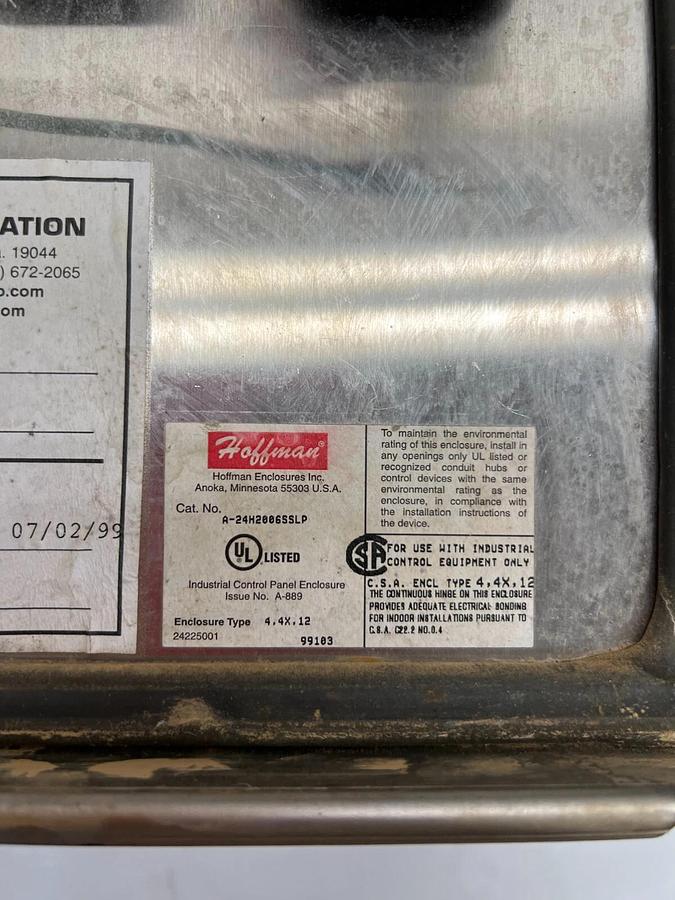 Used Hoffman A-24H2006SSLP SS Industrial Control Panel Enclosure