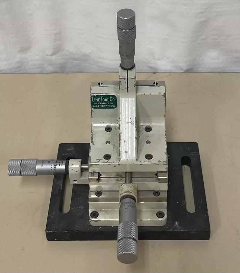 Used Line Tool Company 3-Axis Linear Stage XYZ Micropositioner w/ Starrett Micrometer