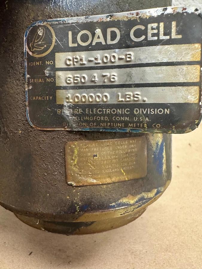 Used Revere CP1-100-B Load Cell part no. 600262-03R 100k Capacity