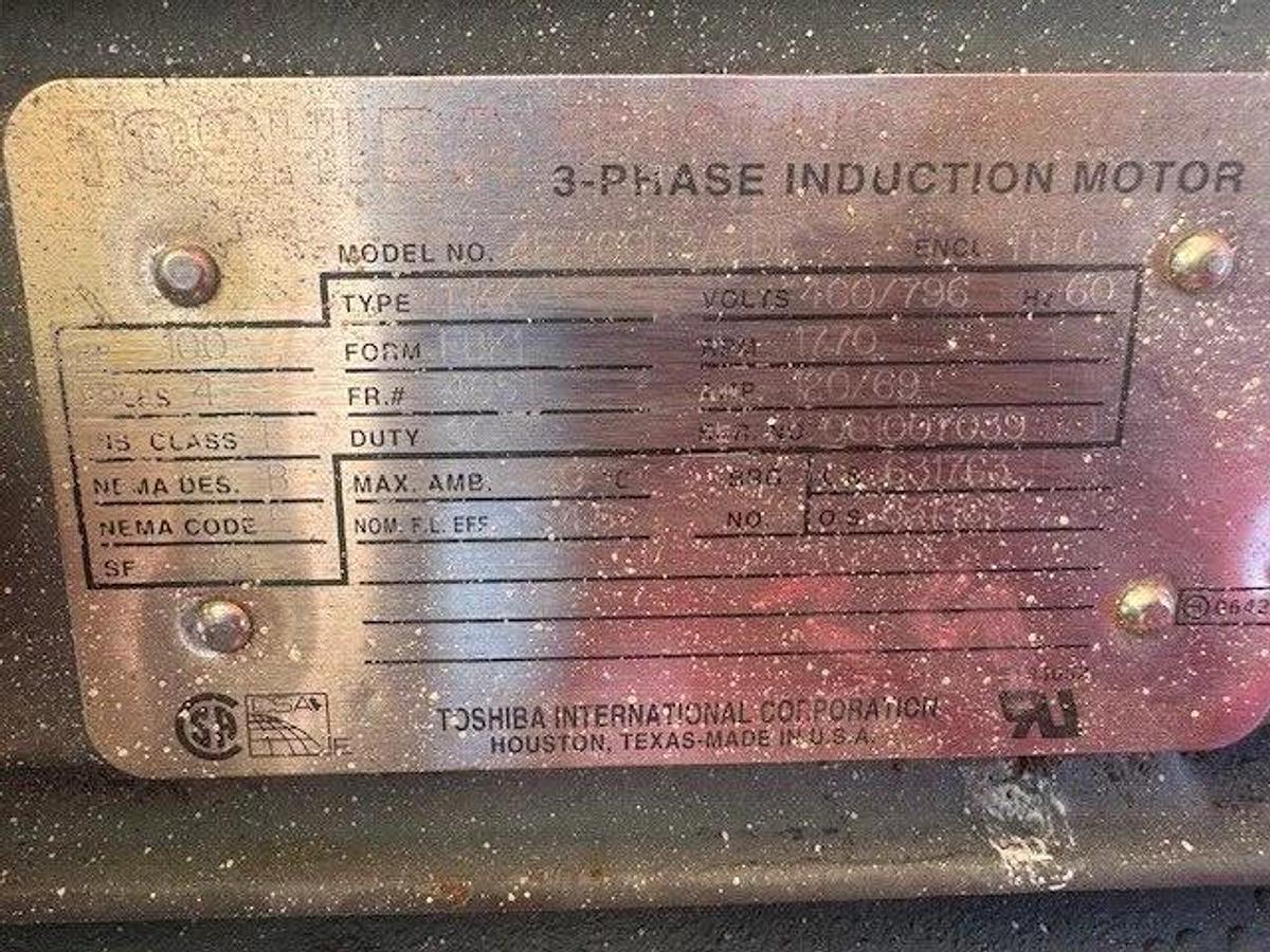 Used F. Lli Ferrari ART 1001 N16 L6270 ADF LG270 Centrifugal Fan, Toshiba 100Hp Motor