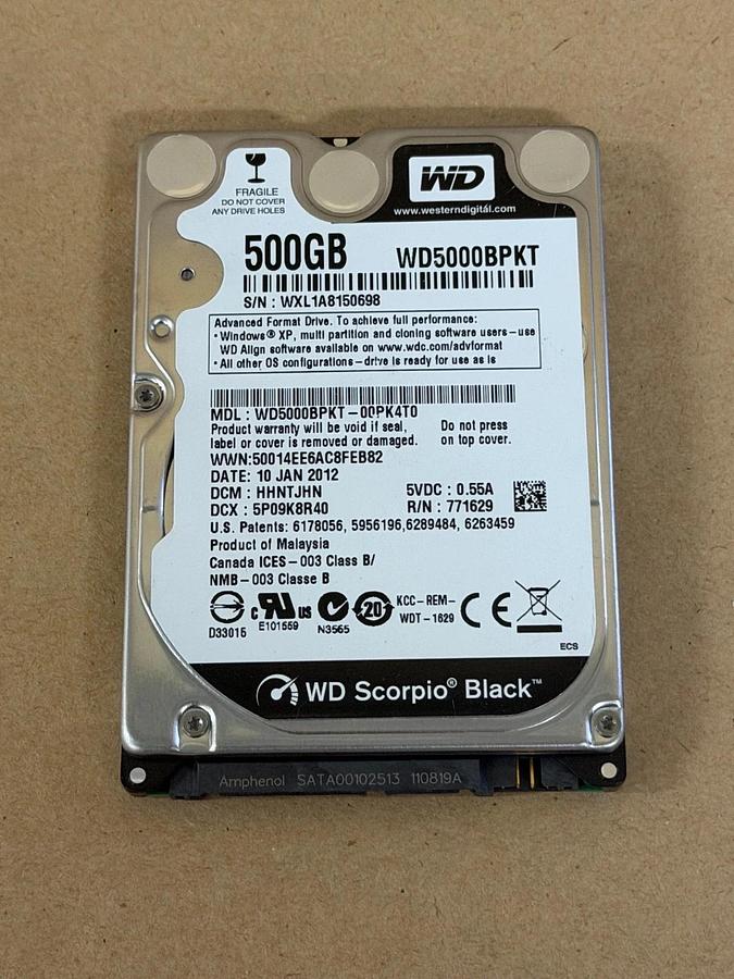 Used Western Digital WD5000BPKT-00PK4T0 Scorpio Black 500GB Hard Drive