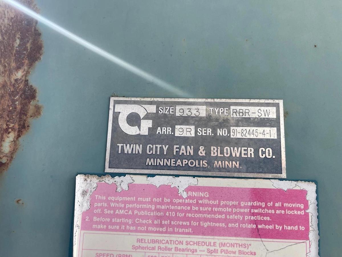 Used Twin City Fan & Blower Co 933 RBR-SW CCW Up Blast - No Motor