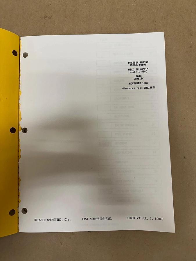 Used Dresser D359T Parts Book for Models 515B & 515C