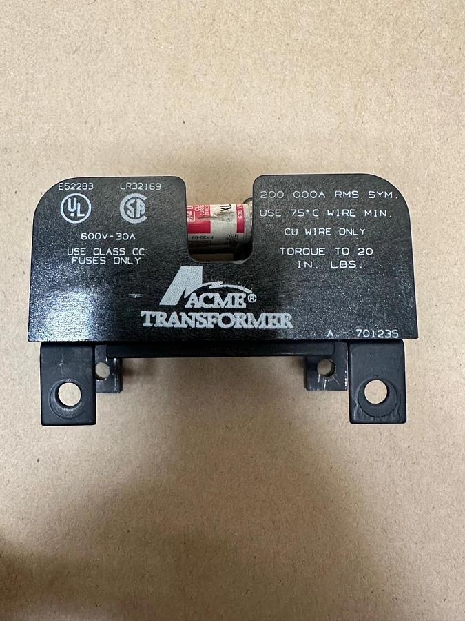 Used ACME Transformer E52283 Fuse Holder w/ Littelfuse KLDR 1 Fuses