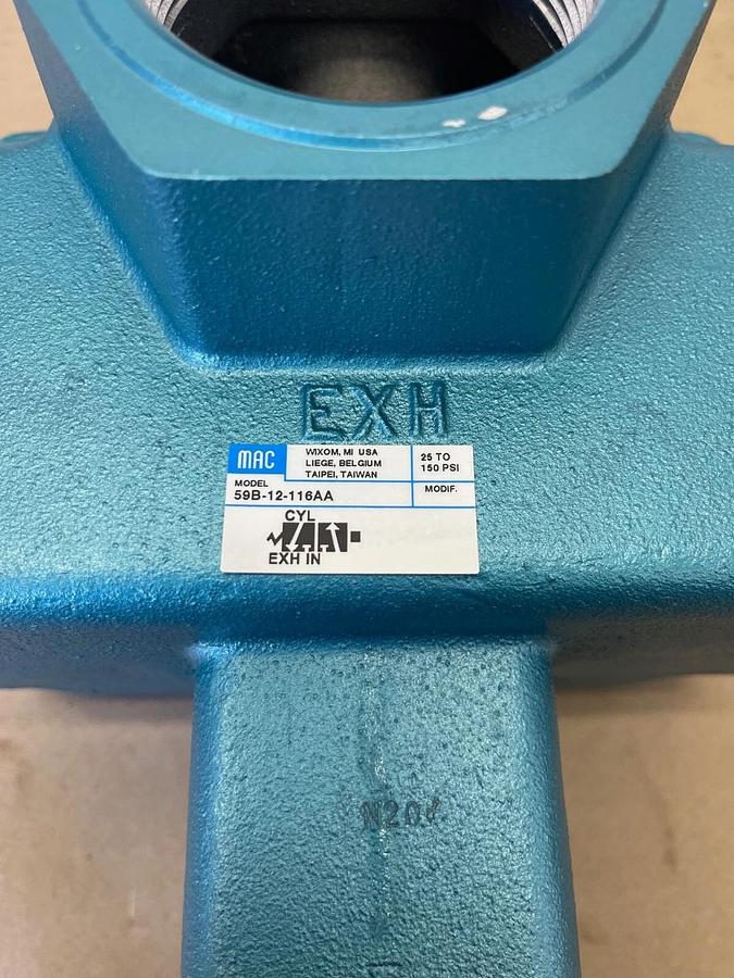 Used MAC 59B-12-116AA Solenoid Valve, 110/120 VAC, 50/60 Hz, 25 to 150 PSI