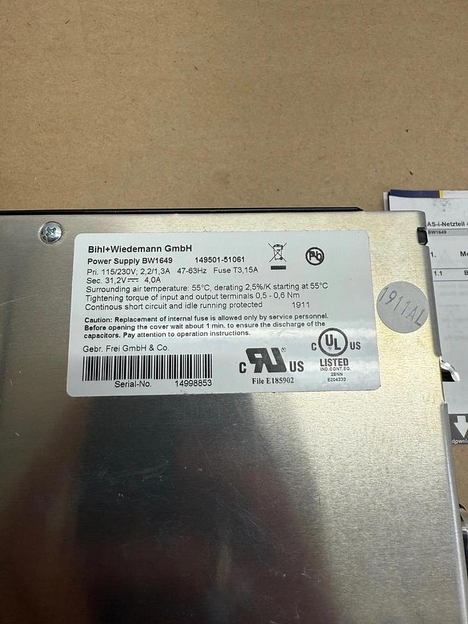 Used Bihl+Wiedemann BW1649 Power Supply *NEW*