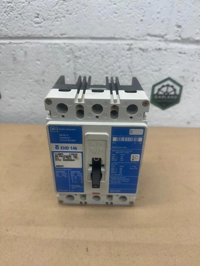 Used Cutler-Hammer EHD 14K Industrial Circuit Breaker, 15 A, 480 VAC, 3 Poles